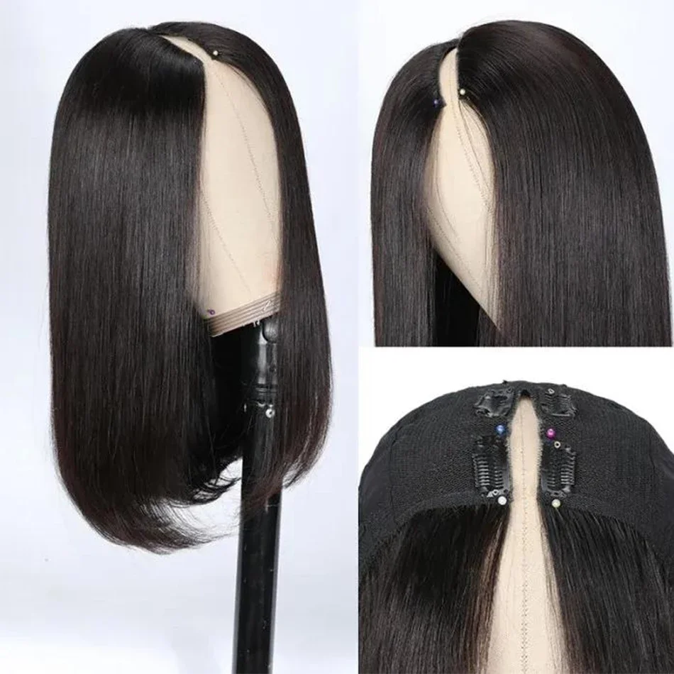 Straight short Bob V Part Human Hair Wigs For Women V Shape Brazilian Human Hair Glueless Wig No Leave Out Glueless Wig