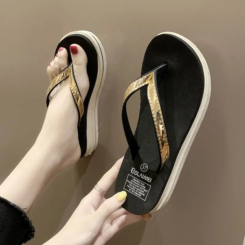 Women's Slippers and Ladies Sandals Crystals Rhenstone Shoes Thick Flip Flops Jewels Slides Platform Cheap Liquidation Original