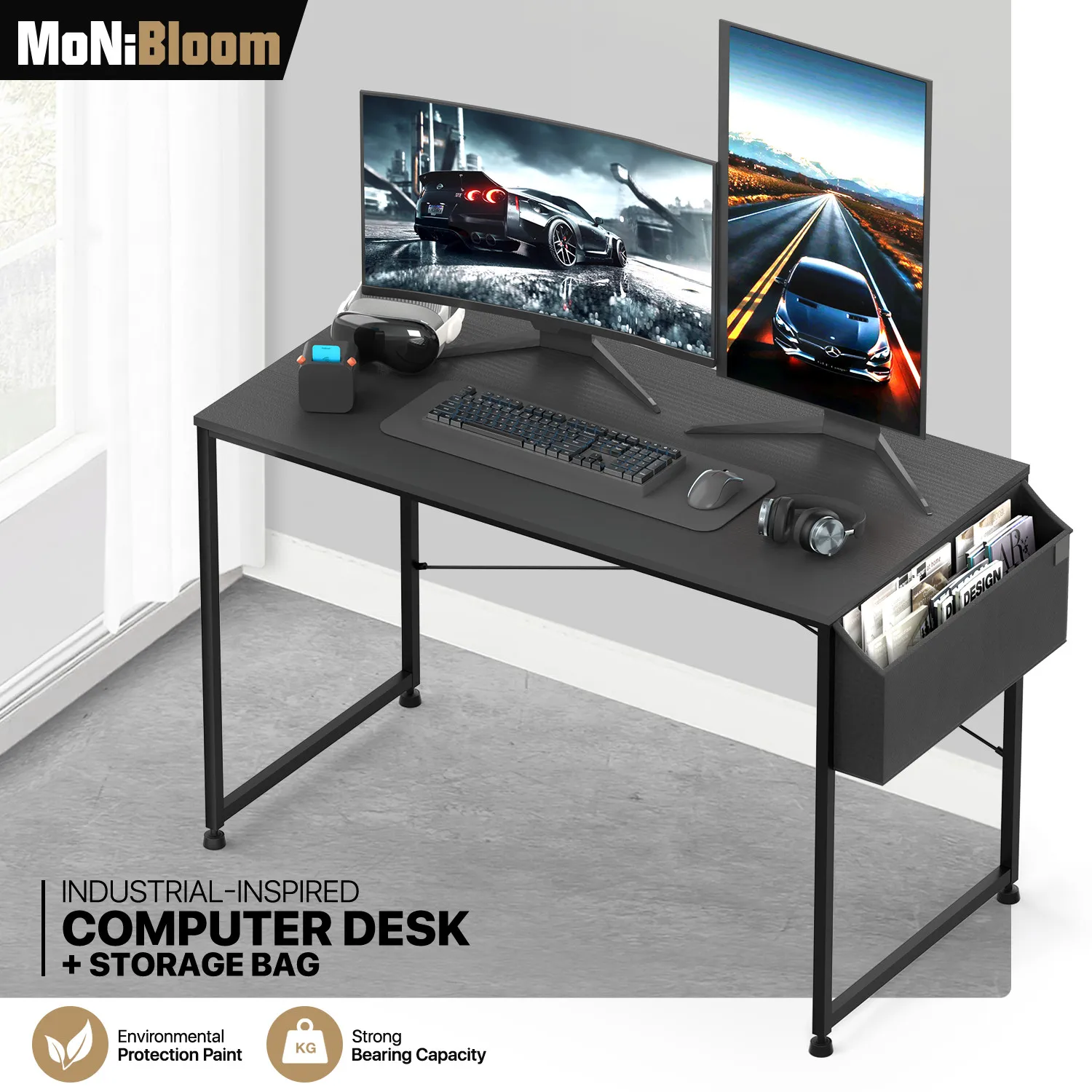 โต๊ะคอมพิวเตอร์ 47 นิ้ว โต๊ะเล่นเกมไม้แบล็ควิลโลว์สำหรับโฮมออฟฟิศ คอมพิวเตอร์เวิร์คสเตชั่น