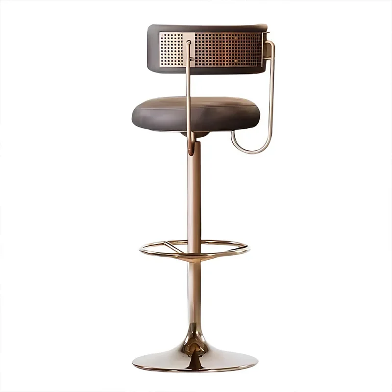 Italian light luxury rotating bar chair high-end family back chair island bar chair minimalist stainless steel high stool