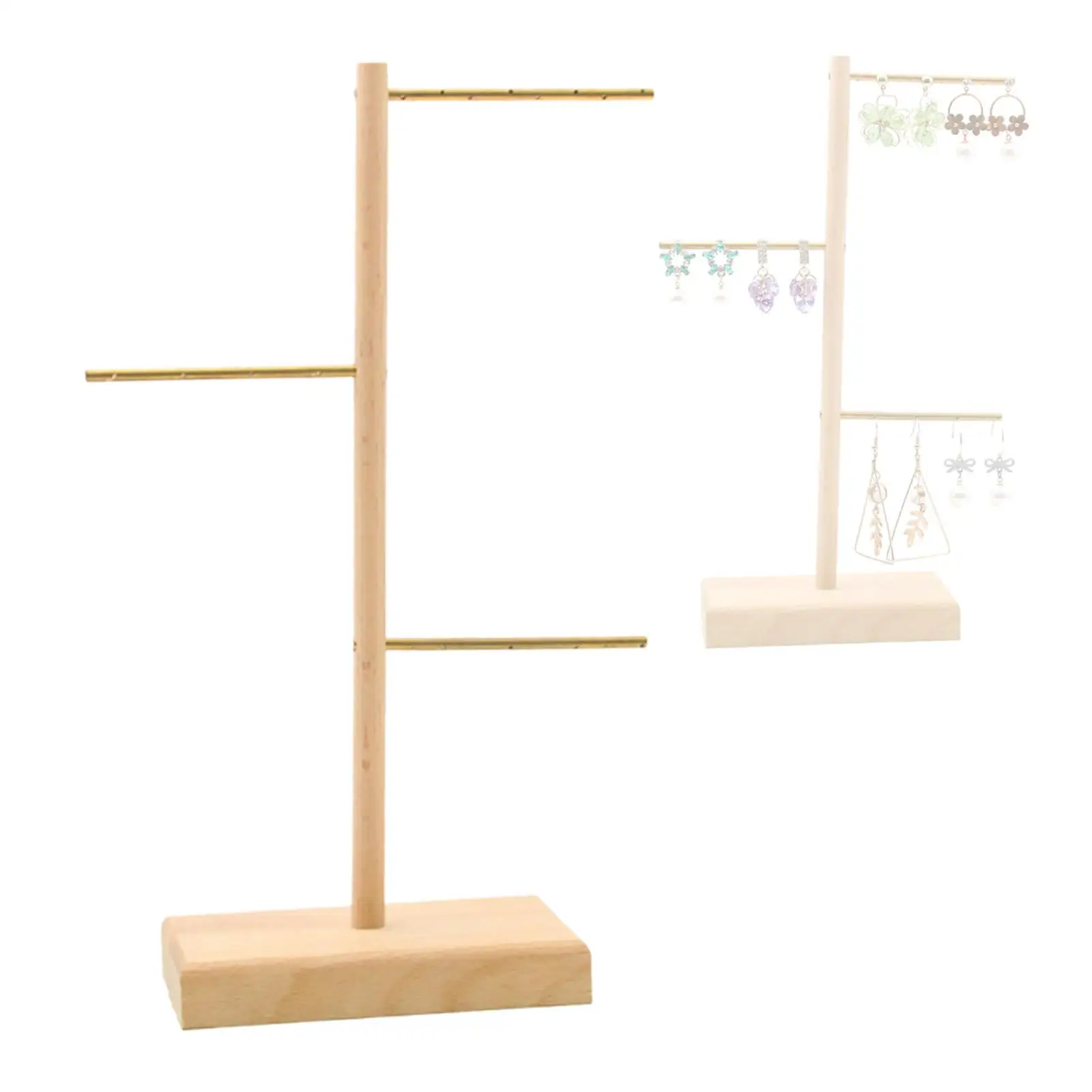 Wooden Base Earrings Organizer Stand Jewelry Display Rack Hanging Holder Tower for Bracelet Bangles Dresser Tabletop Tradeshow