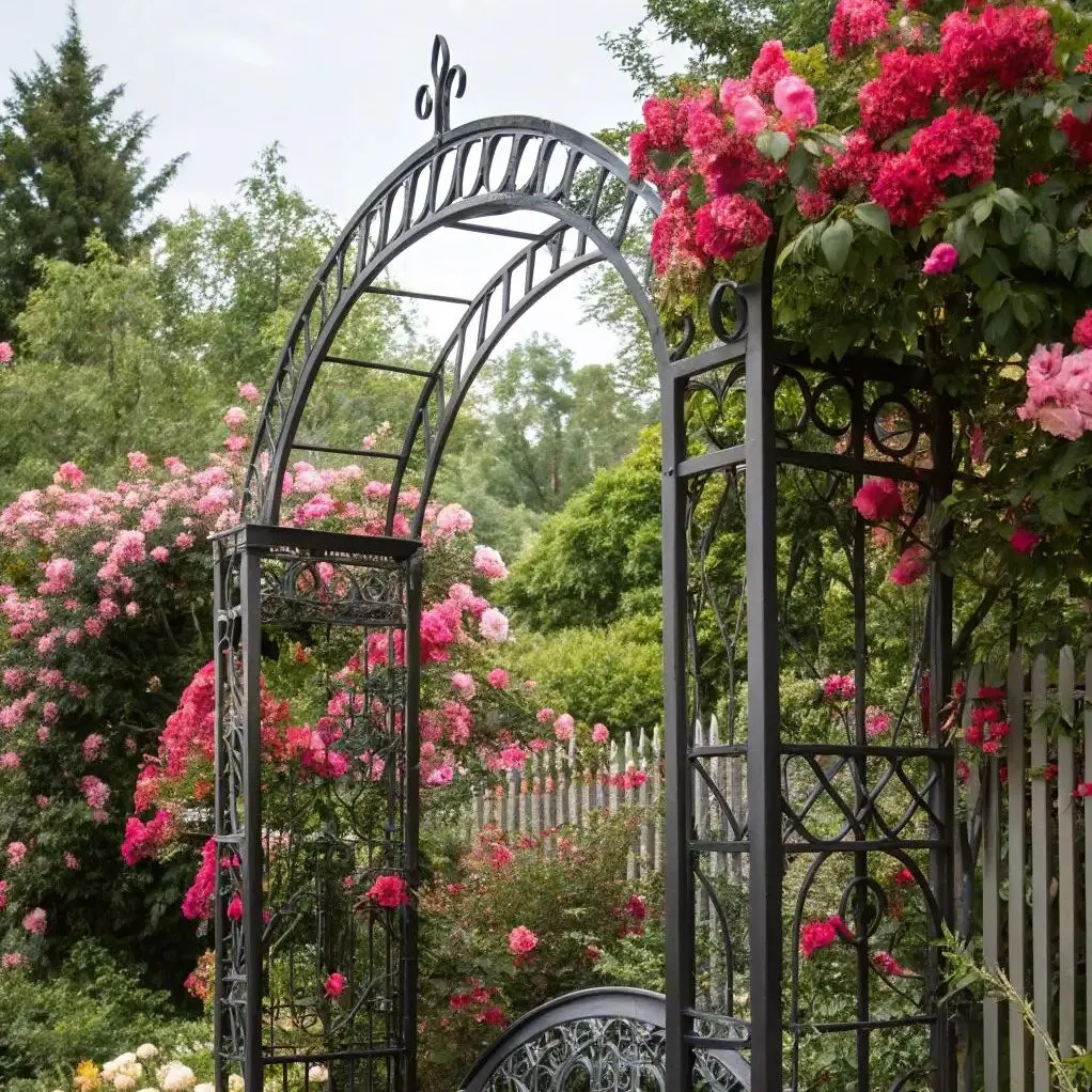 Waterproofed Powder Coated Iron Garden Arbor Pergola Arch with Optional Screen and Metal Net Protective Fence