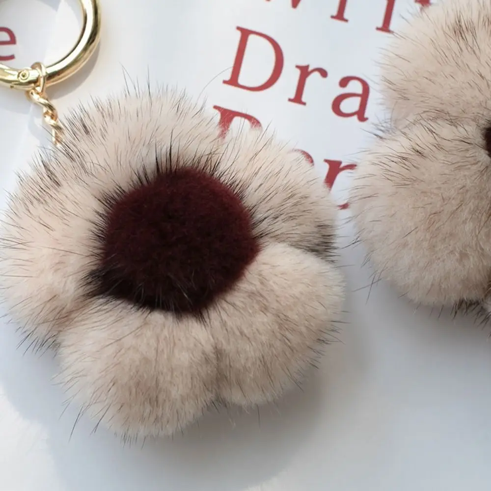 Pele de vison girassol pingente de pelúcia marrom estames macio pelúcia flor chaveiro saco decoração recheado fofo margarida chaveiro