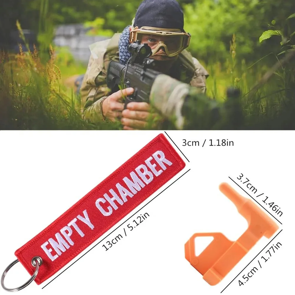 2Sets Chamber Safety Flag with Red Embroidery, Universal Fit for Hunting, Empty Chamber Tags Includes Built-in Flathead Tool