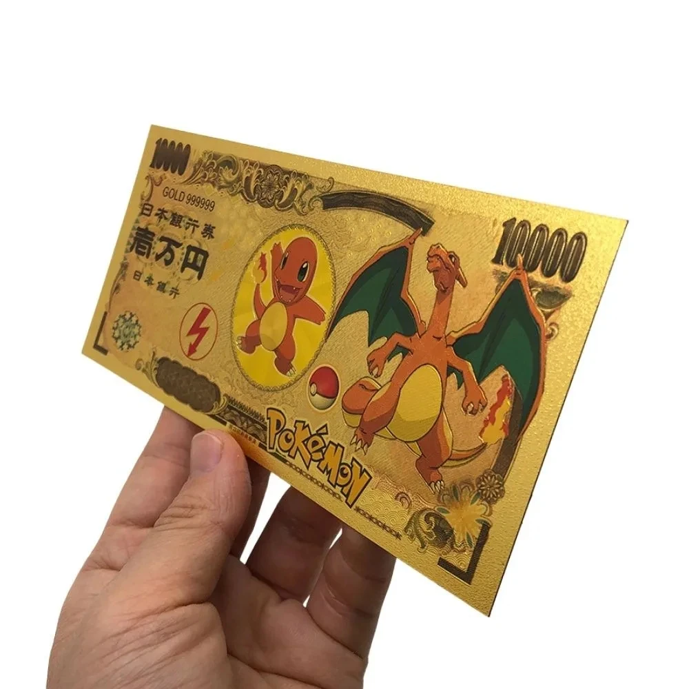 7-20pcs Pokemon CARDS Pikachu Pokeball gold banknote 10000 Yen Gold plastic Banknote for classic childhood memory Collection