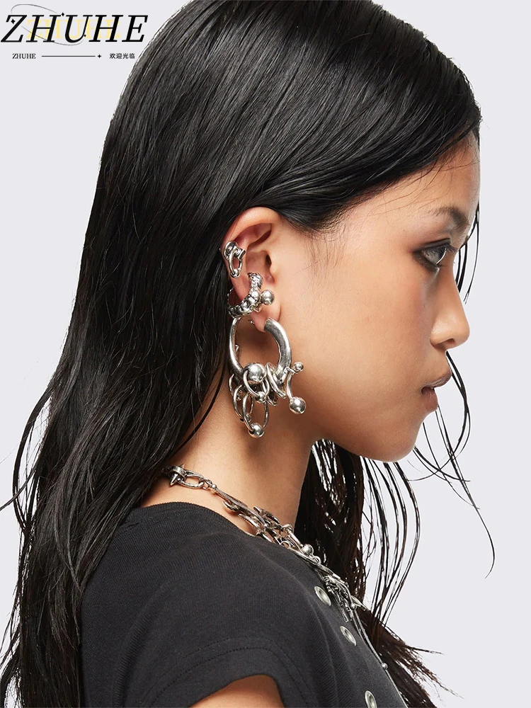 Edgy Copper Jewelry Accessories for Men & Women: Oversized Multi-Layered Earrings, Creative Abstract Shape Body Jewelry, Chic Da