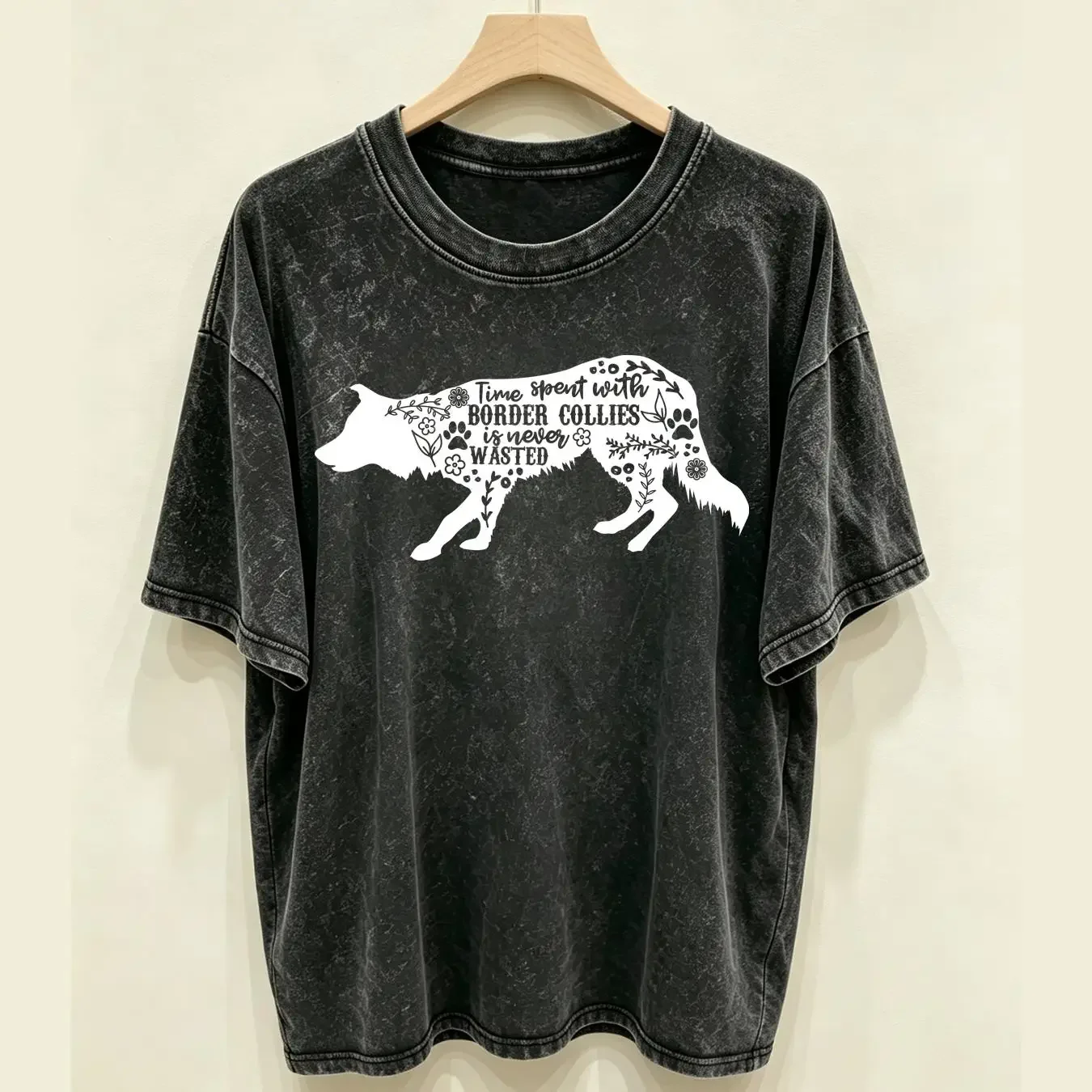 washed T Shirt Time Spent With Border Collie  vintage Washed Slightly Soft designer clothes Casual Breathable Stretched