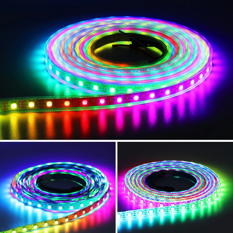 Taśma Led DC 5V RGB WS2812B indywidualnie adresowalna 1m - 5m 2812 inteligentne piksele wodoodporna IP30/65/67 Led Light czarny biały PCB