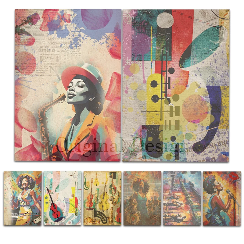 

Rice Paper Original Design WuleeGifts Punk music Retro Scrapbooking Decoration Vintage Junk Journal S25032001 8PCS Craft Papers