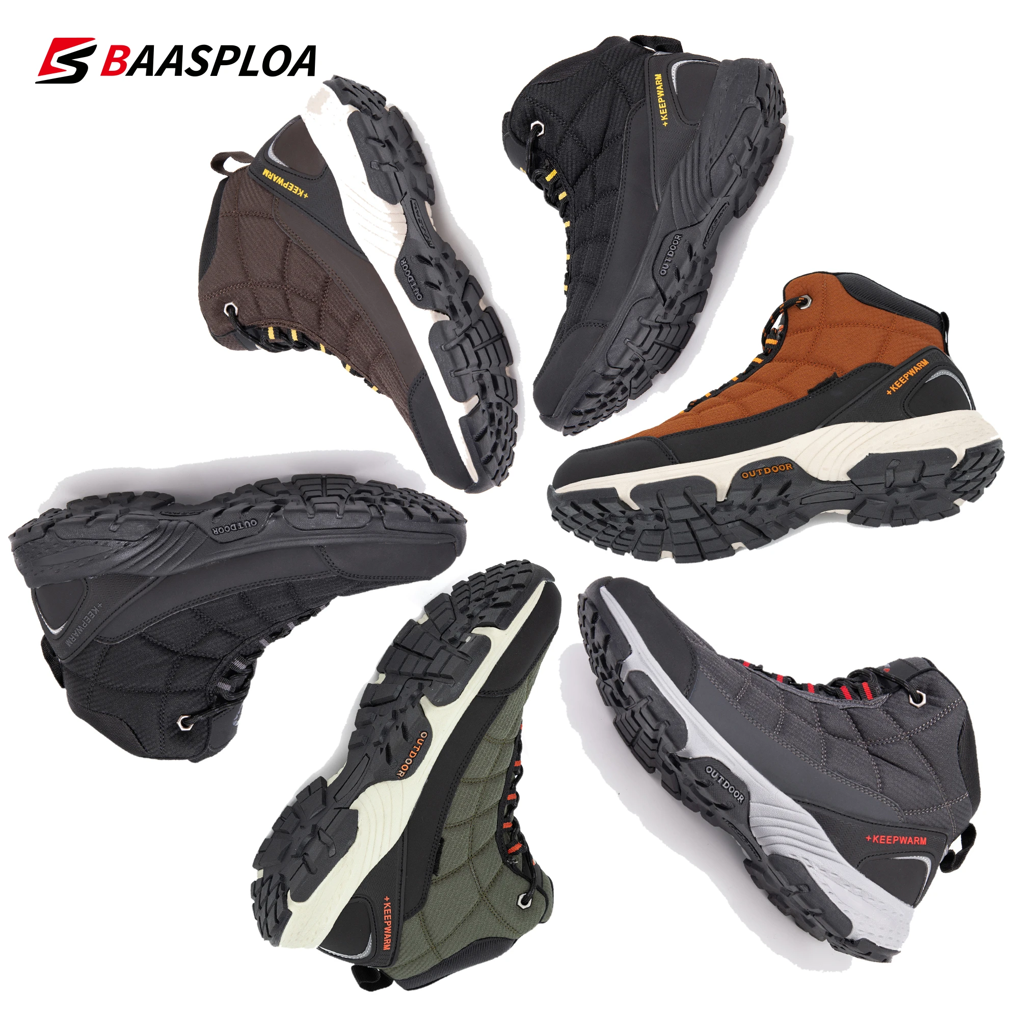 Baasploa Men\'s Cotton Shoes Waterproof Outdoor Shoes Keep Warm Winter Hiking Shoes Plush Sneakers Casual Walking Shoes 2022