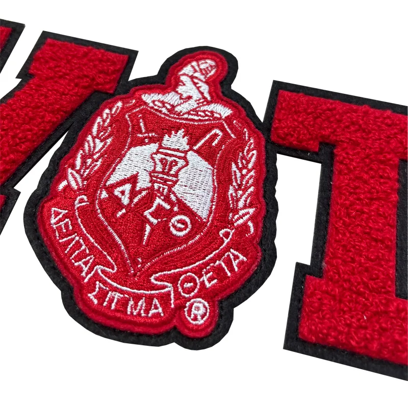 Chenille Delta Sigma Theta VOTE with Shield Iron on Patch, Red and White Sorority, Social Action Embroidery Patch