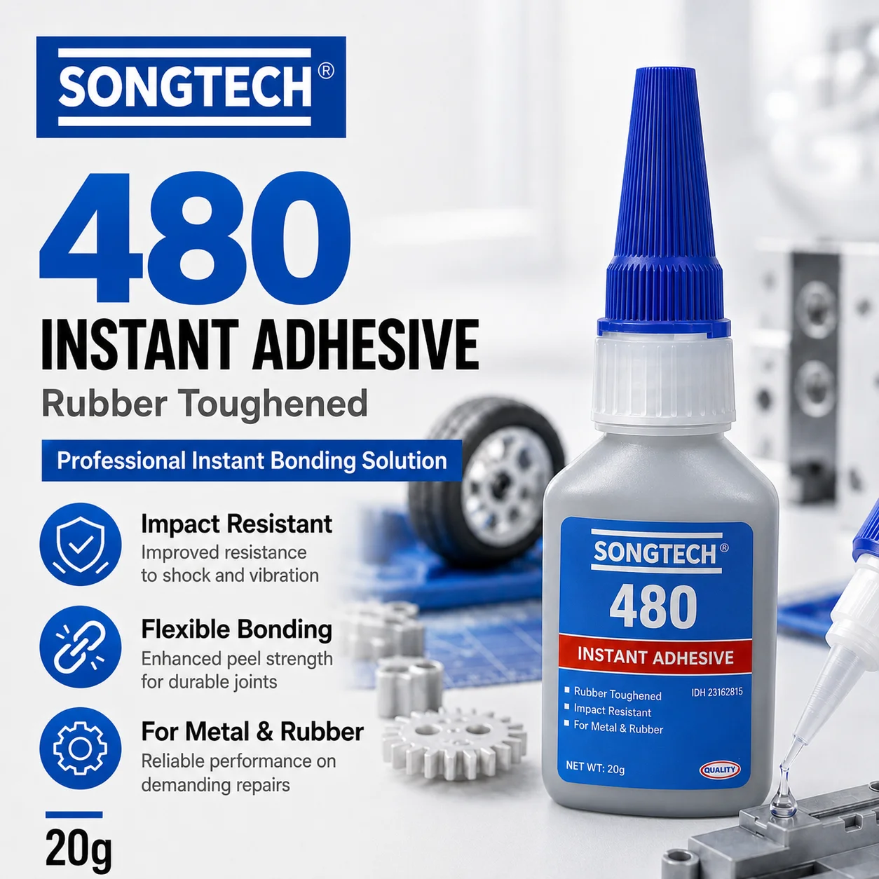 SongTech Loctite 480 Instant Adhesive Black Super Glue High Strength Toughened for Metal Rubber Plastic Shock Resistant Bonding