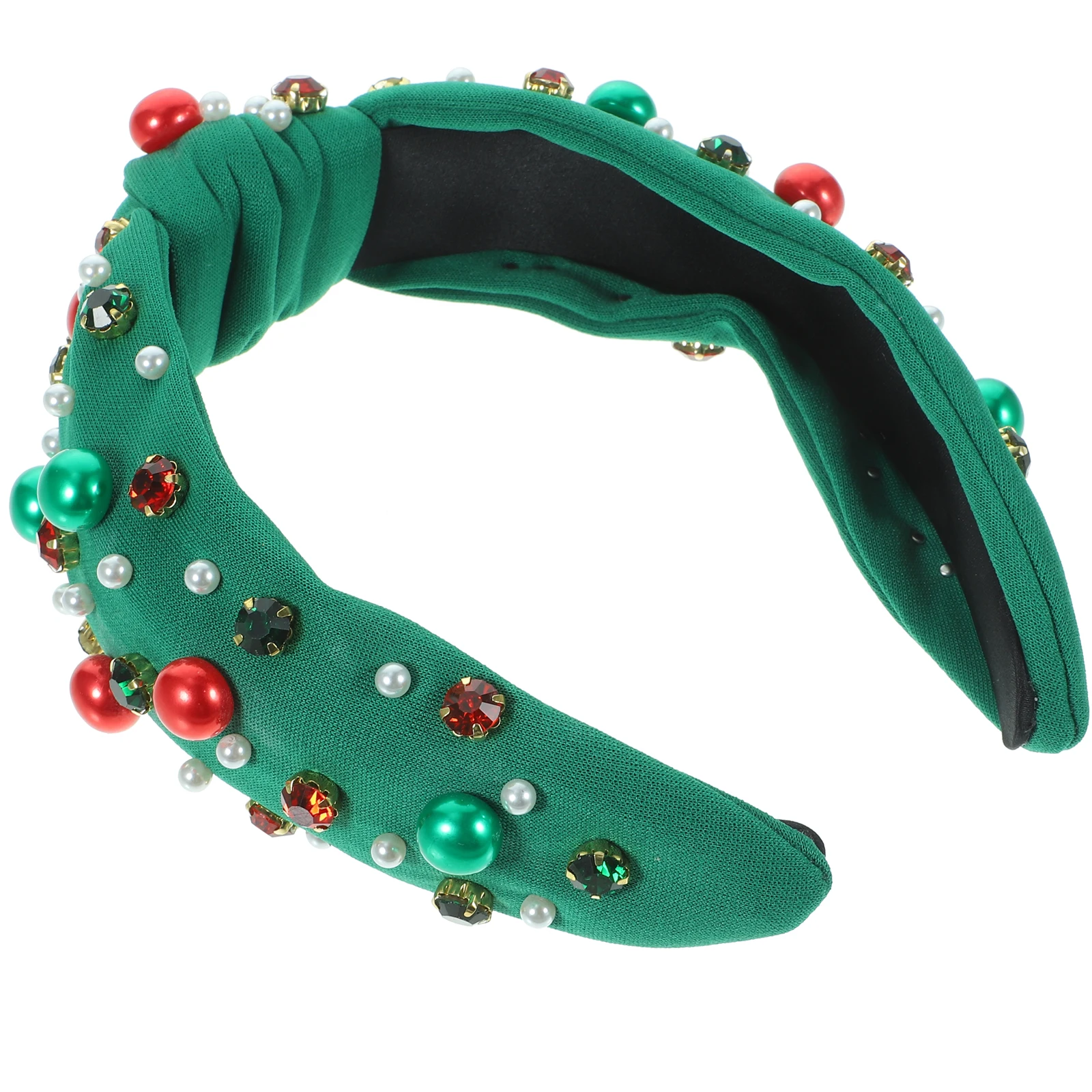 

Pearl Headband Women Green Pearl Crystal Hair Band Wide Headbands Girls Fabric Headdress Comfortable Everyday Wear Knotted