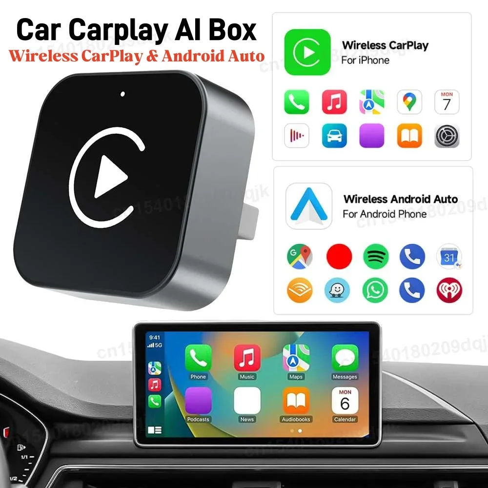 2 في 1 محول Carplay Android Auto اللاسلكي إلى محول carplay اللاسلكي لهاتف iPhone اللاسلكي للتحكم في التوصيل والتشغيل Carplay