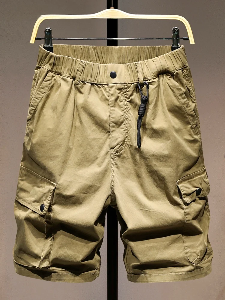 

Classic American Khaki Workwear orts Men's Summer Trendy Outdoor Casual Multi-ket Five-Quarter Pants