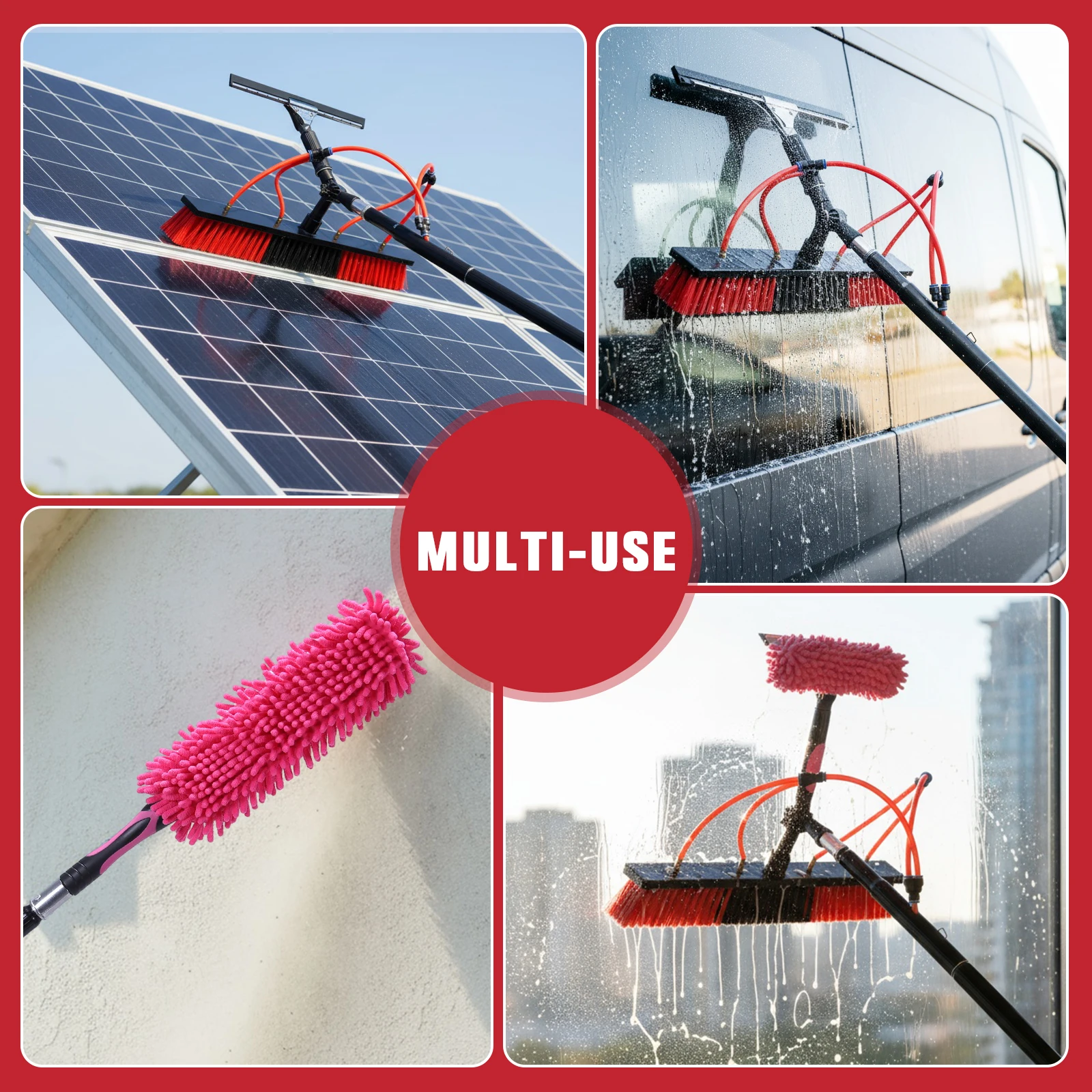 

Water Fed Pole Brush Kit with Lightweight Pole Extendable Solar Panel Washing Tool Height Adjustable for Solar Panel Roof Car