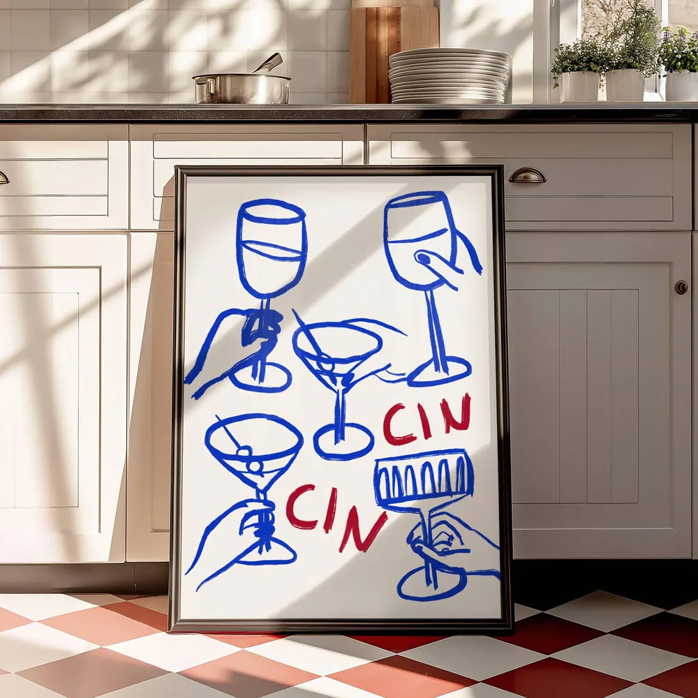 Cin Cin Wine Cheers Wine Lover Posters Canvas Painting Print Room Home Kitchen Bar Cafe Room Wall Decor