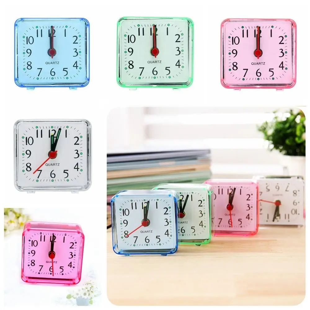 Fashion Mute Square Alarm Clock Transparent Candy Color Mini Table Clock Square Stably Stand ​Bedroom