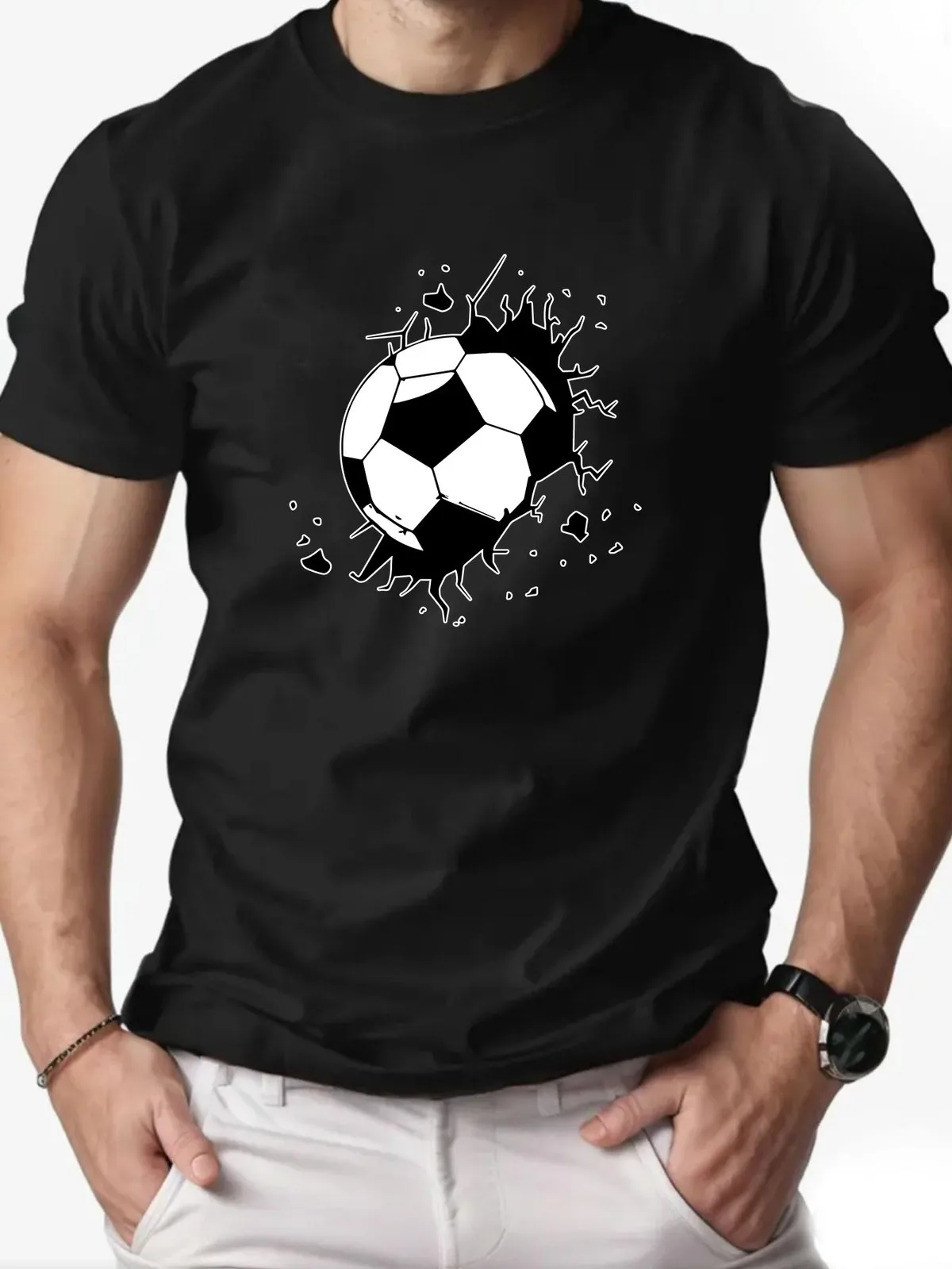 Men'S Summer Casual Short-Sleeve T-Shirt with a Football Pattern - a Must-Have for Sports Enthusiasts - a Creative Gift - Lightw