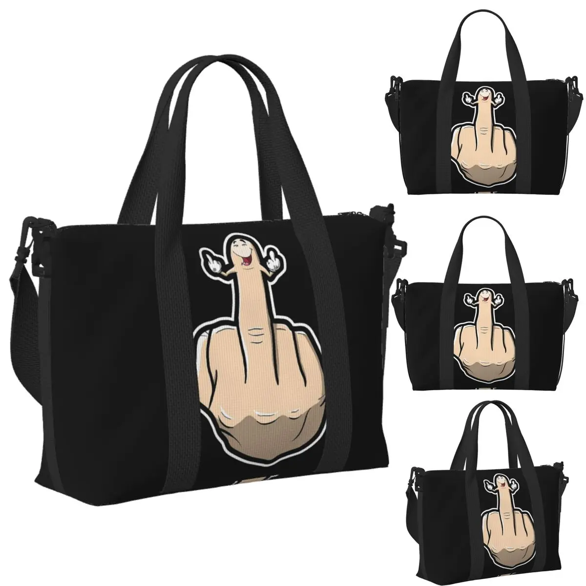 

Hand Gesture Design Middle Finger Shows Middle Fingers Beach Travel Bag Tote Bags for Gym Women Shopping Duffle Shoulder Bag