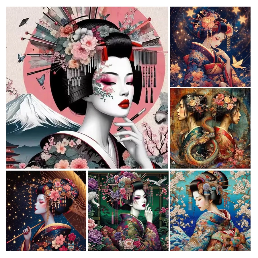 Fullcang Diy Diamond Painting New Collection Japanese Geisha Full Rhinestone Art Mosaic Embroidery Woman Portrait Picture