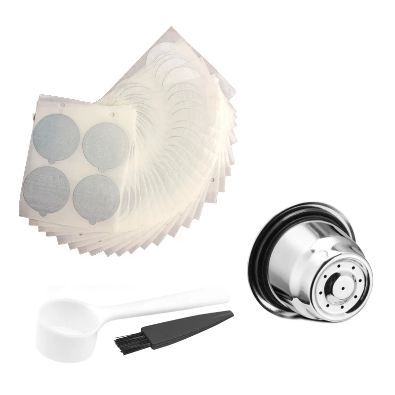 HOT 1 Pack Reusable Nespresso Capsules with 100 Foil Lids- Stainless Steel Refillable Coffee Pods for Nespresso Machines