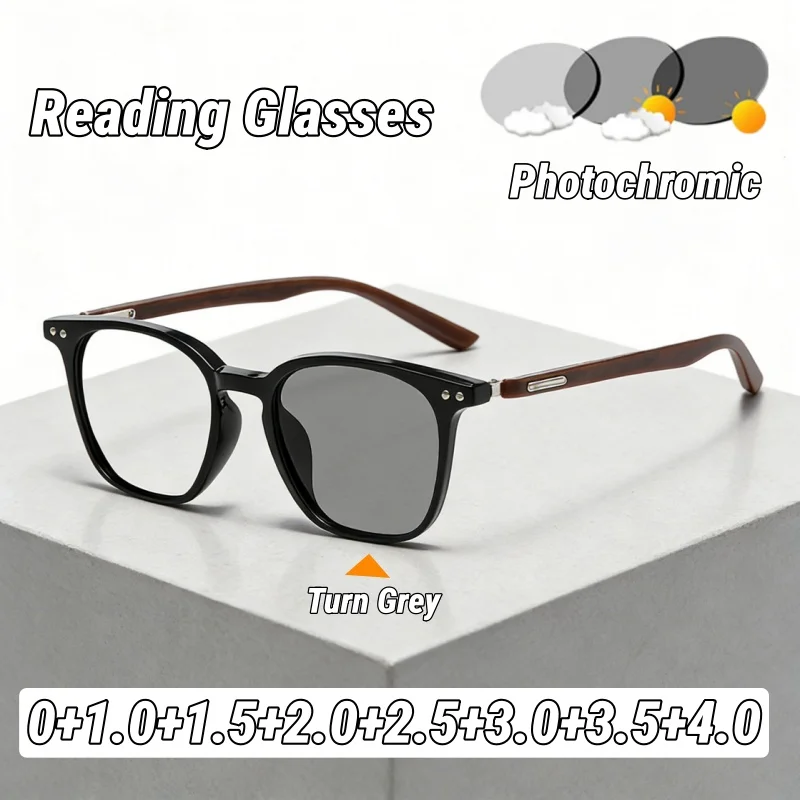

Photochromic Presbyopia Glasses Fashionable Blue Light Blocking Goggles Large Square Outdoor UV-Protective Reading Glasses
