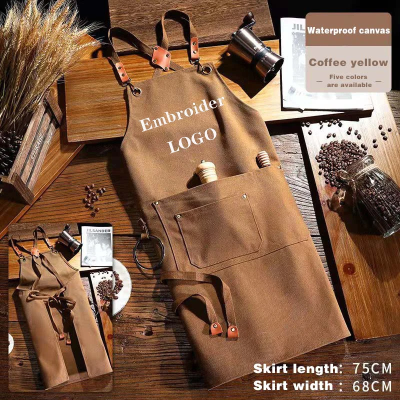 

Custom Embroidery Printed LOGO Thickened Coffee Shop Wear Resistant Gardener Hairdressing Barista Packet Waterproof Long Apron