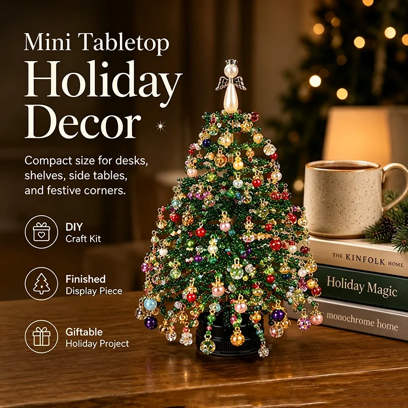 Non-finished DIY Handmade Bead Weaving Beaded Christmas Tree Kit Crystal Bead Material Mini Christmas Tree Ornament