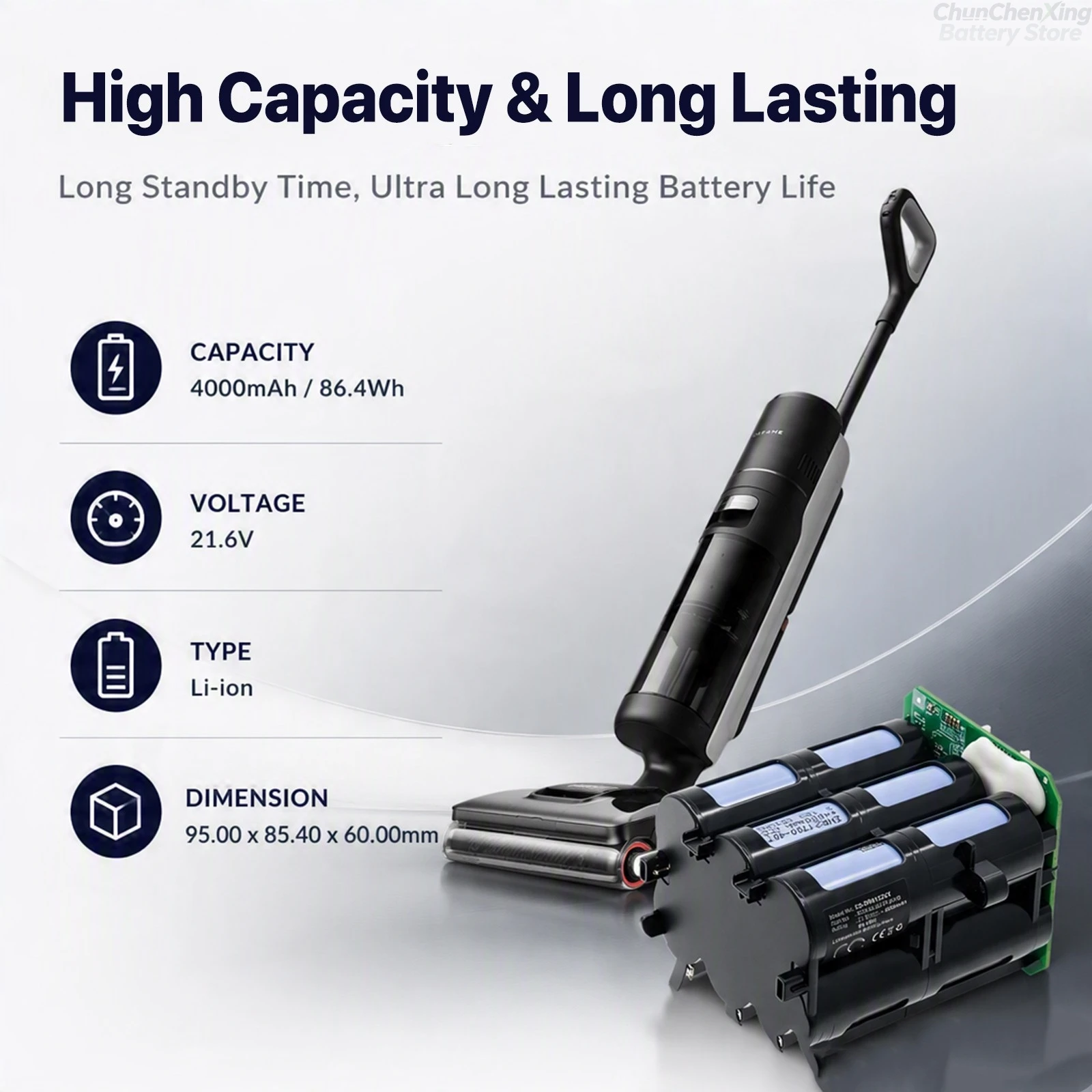 Cameron Sino 21.6V 4000mAh Vacuum Cleaner Replacement Battery for Dreame T40 T50 T40 Pro H12 Pro FlexReach W2448-6S1P-BWB