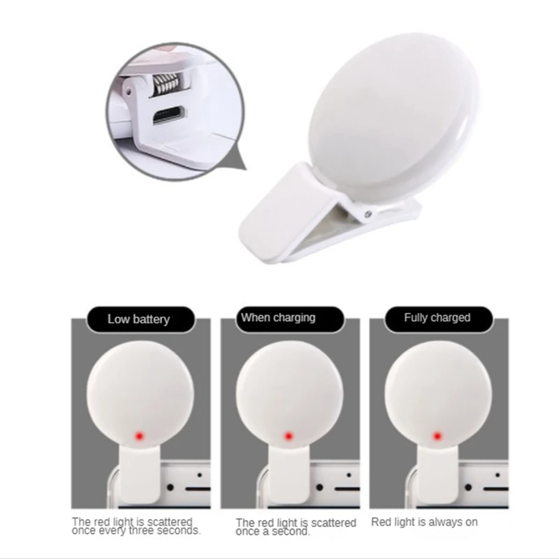 휴대폰 필 플래시 렌즈 라이트 램프 클립, 3 스톱 디밍 미니 내구성, 실용적인 10 LED 셀카 링 뷰티