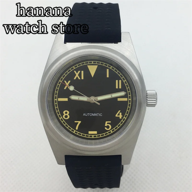 ساعة غطس أوتوماتيكية مزودة بحافظة مصقولة ، كاليفورنيا ، قرص أصفر أسود ، كريستال ياقوت أخضر مضيء ، NH35A مطاطي ، حزام 38