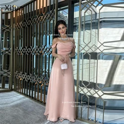 Xijun Pink Luxury Long Evening Dresses Saudi Arabric Sleeves Off The Shoulder Prom Dresses Formal 2024 Women Prom Gowns A-Line