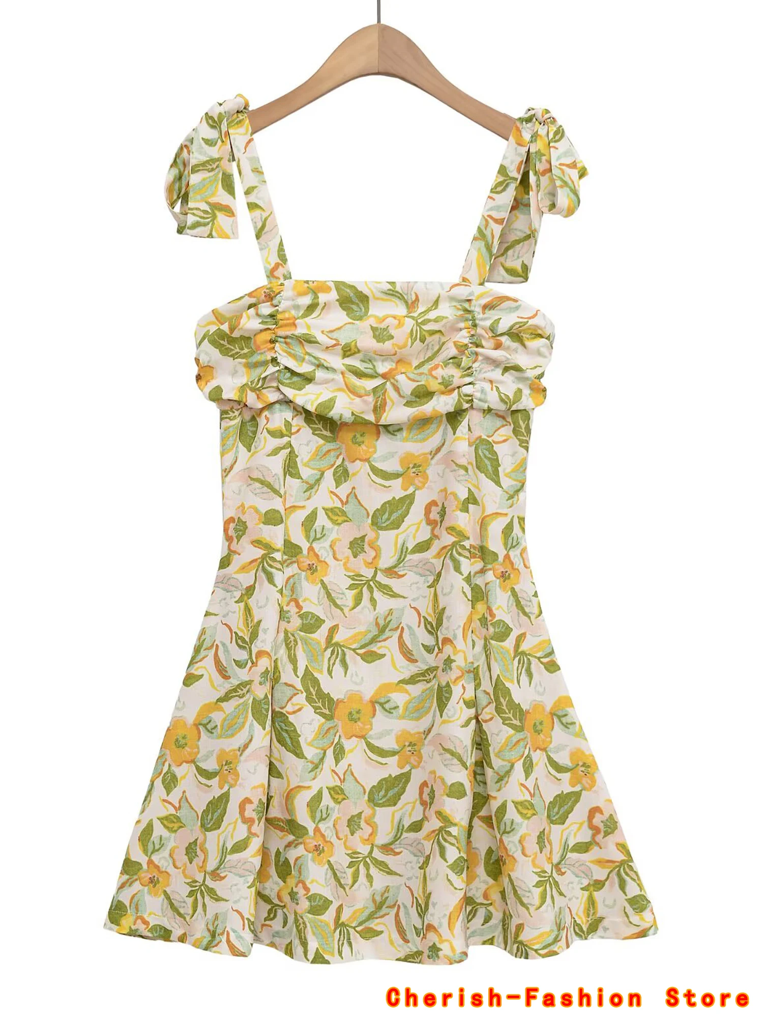 Women Dress Spaghetti Strap Lemon Printing Mini Dresses For Women 2025 Summer Backless Sexy Dress Elegant Party Dresses Floral
