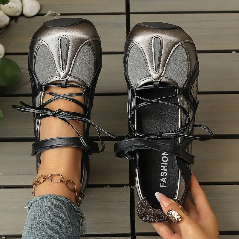 

Women's Ballet Flats Fashion Korean Ballet Style Lace-up Retro Casual Shoes Comfortable Lightweight Ballet Sneakers for Women