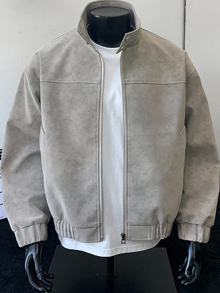 

ay PU Leather Jaet Men's Spring Autumn Vintage Loose Dyeing Motorcycle Sle Stand Collar Anti-static Faion Outerwear