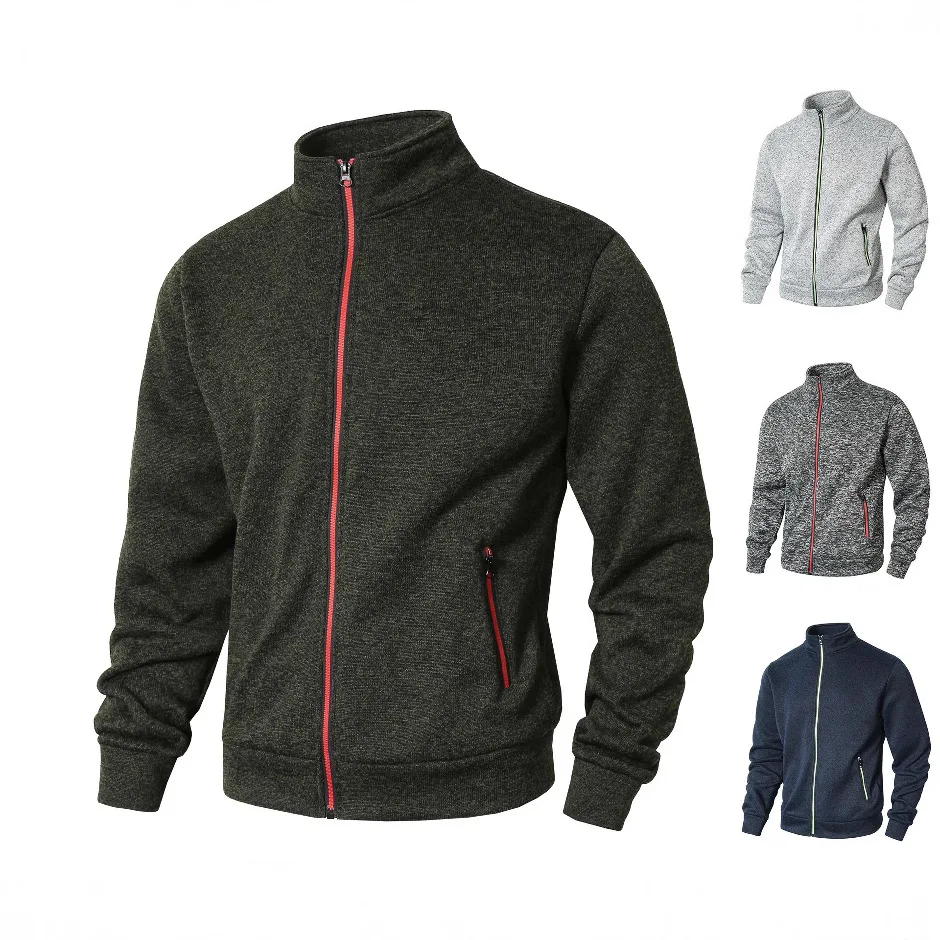 

European Autumn and Winter New Item Men's Stand Up Collar Cardigan Sweatshirt Cationic Velvet Knitted Jacket Men Clothing Coats