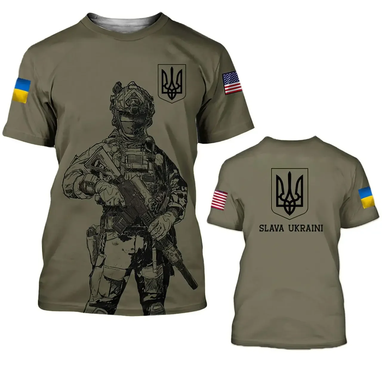 UKRAINE Men's T-Shirt Summer Short Sleeve Ukraine National Emblem Flag 3D Print Fashion Round Neck