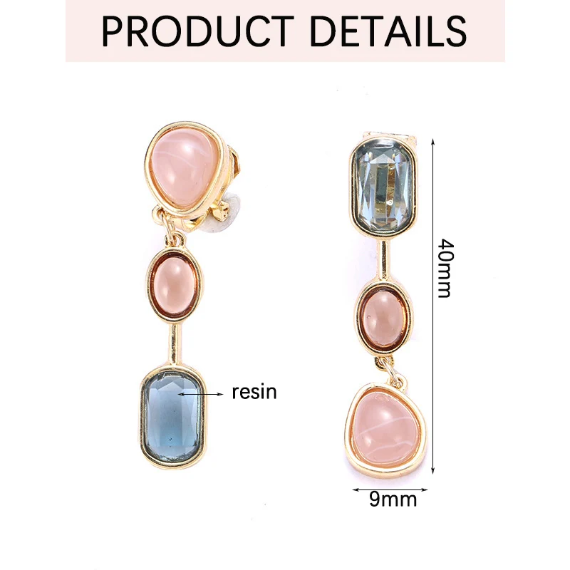 Asymmetric Colored Resin Pendant Clip on Earrings for Women Irregular Fashion Unique Design Ear Accessories Party Jewelry Gift
