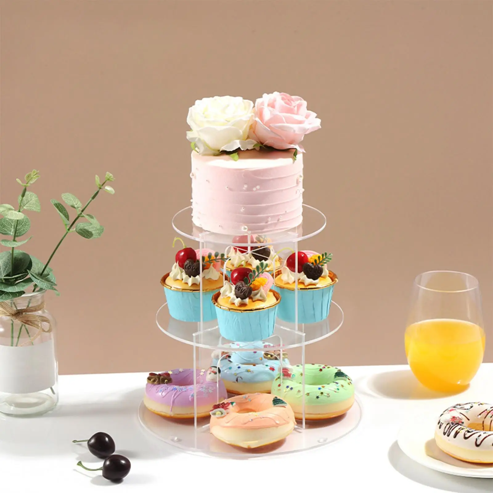 3/4/5 Tier Acrylic Cupcake Stand Dessert Tower Holder Afternoon Tea Pastry Serving Tray for Party Festive Decor Cake Supplies
