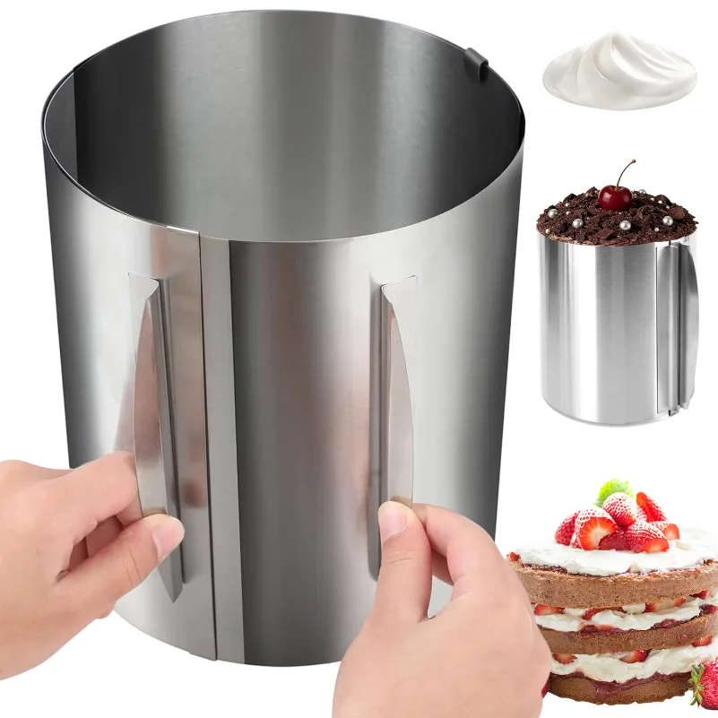 Adjustable Cake Ring 16-30cm Stainless Steel Mousse Cake Mold Baking Ring with Markings for Mousse Tiramisu Cookies Pastry Cake