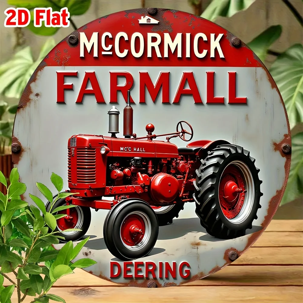 2D Flat - 1pc Vintage McCormick Farmall Tractor Aluminum Wall Art Sign - 8x8 Inch Rustic Red & White Decor for Kitchen, Garden,