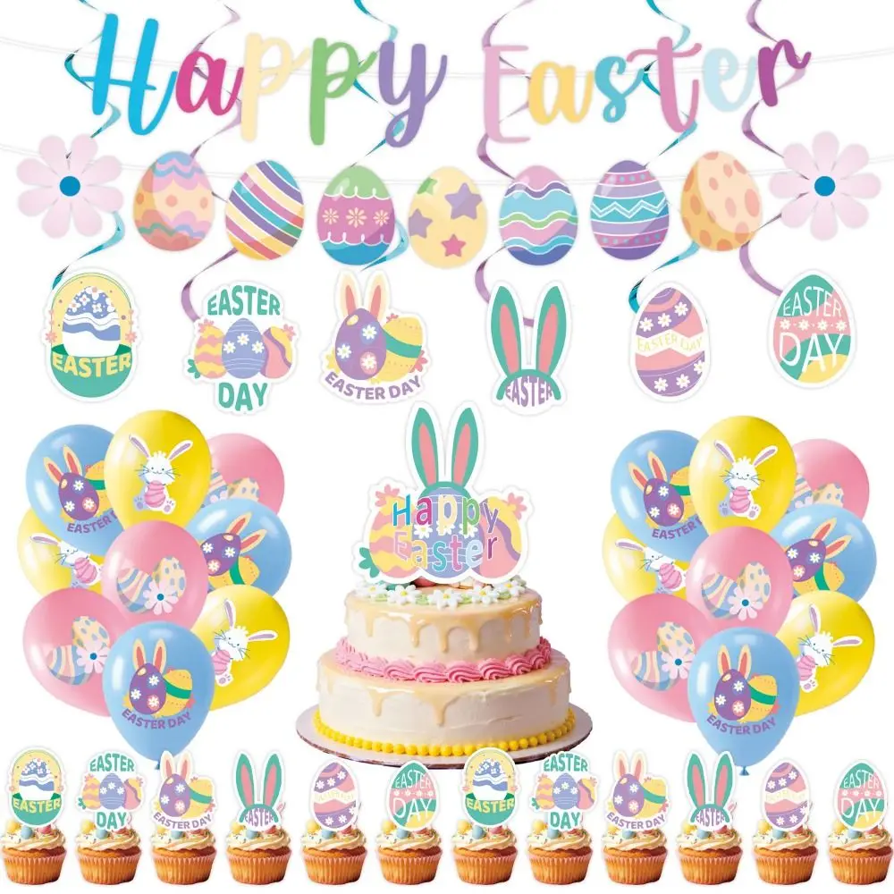

Creative Easter Party Decorations Cute Rabbit Easter Theme Decor Balloon Cake Topper Flags Rabbit Egg Banner Party Atmosphere