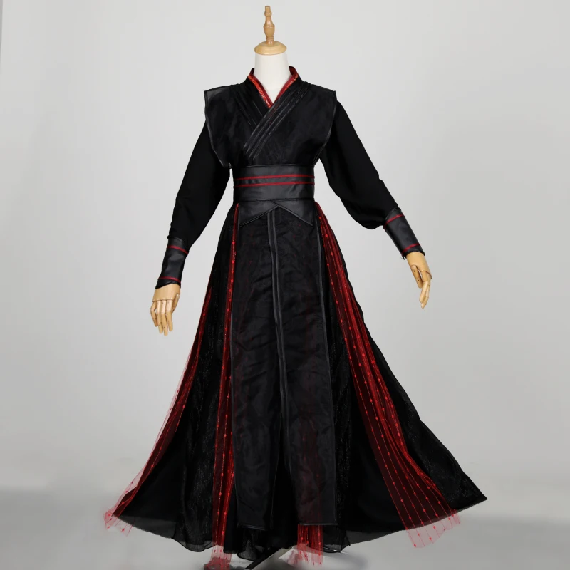 RSF Original Vintage Black Red Ancient Hero Swordman Costume Male Female Unisexual Stage Performance Cosplay Hanfu Outfit