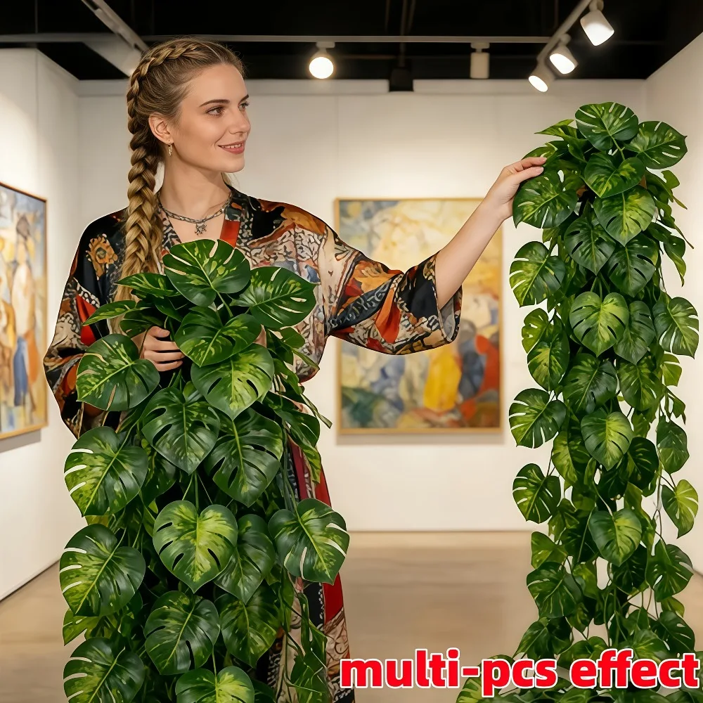 4-teiliges Set Künstliche Hängepflanzen, Tropische Kunstpflanzen, Plastik-Monstera-Blätter, Schildkrötenblätter für Garten- und Hochzeitsdekoration 2026 – Detail 3