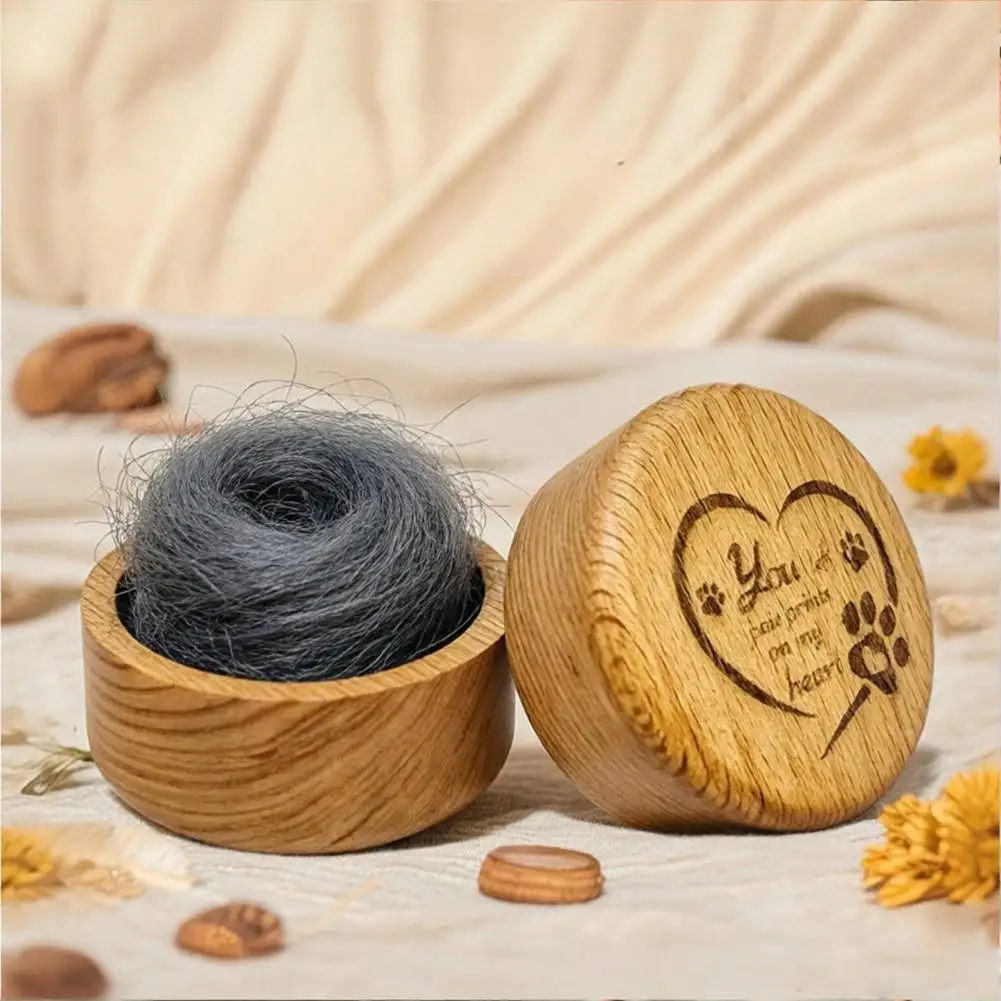 Pet Urn Hair And Memorial Paw Prints Storage Box Natural Solid Wood Compact Portable Keepsake Box for Pet Memories
