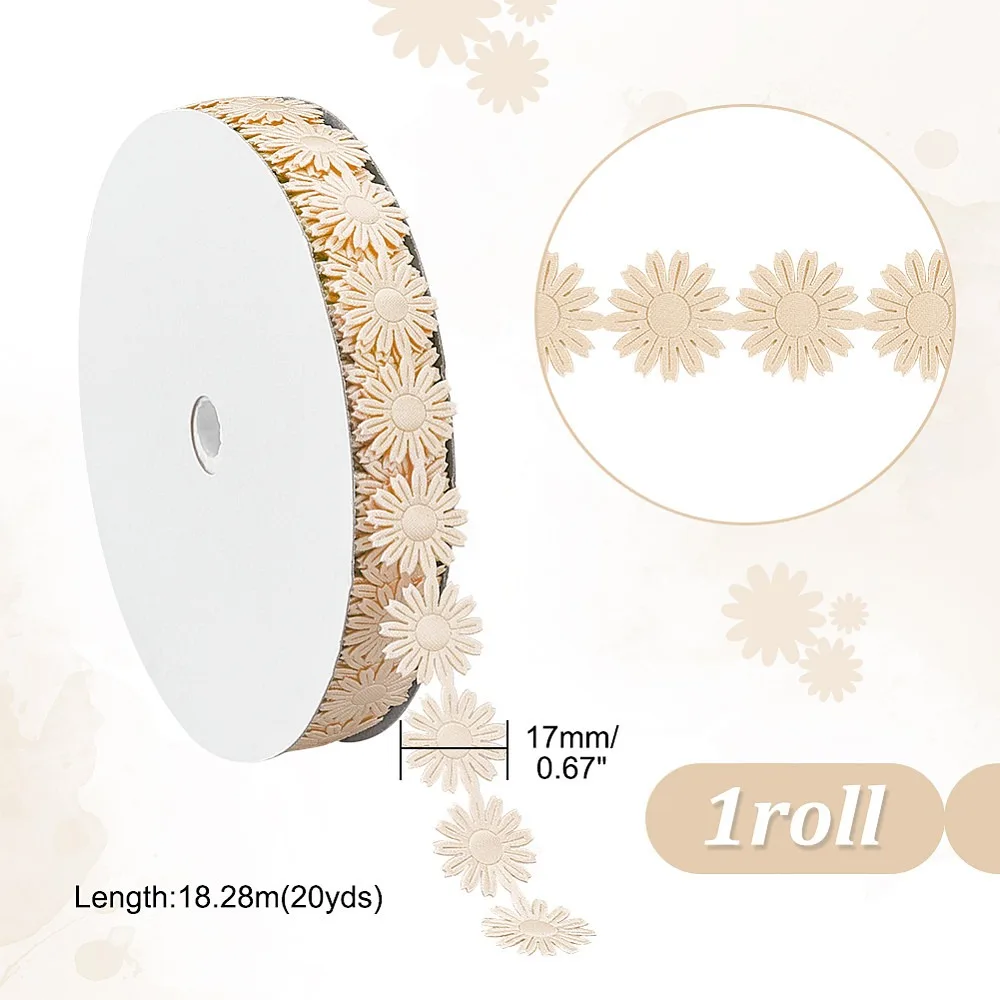 20 Yards Flower Polyester Ribbons for Gift Packaging Wheat 5/8 inch(17mm) 20yards/roll(18.288m/roll) roll: 90x17mm