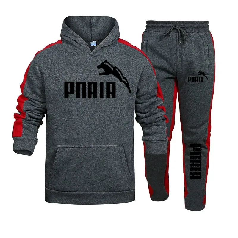 New PNAIA Men\'s and Women\'s Fashion Sports Stripe Hoodie Casual 2-piece Set