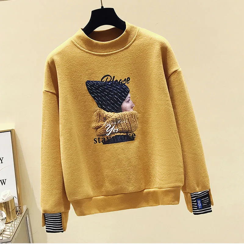 New Autumn and Winter Fashionable Lazy Style Patchwork Fake Two-piece Plush and Thick Round Neck Loose and Versatile Sweater