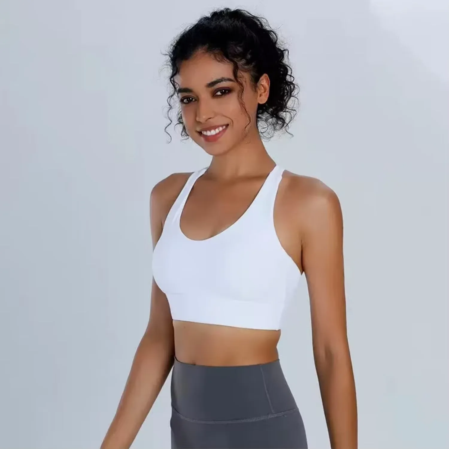Damen-Yoga-BH mit sexy, rückenfreiem Design, nahtlosem, einteiligem Cup, atmungsaktivem, schnelltrocknendem Sport-Top – Detail 2